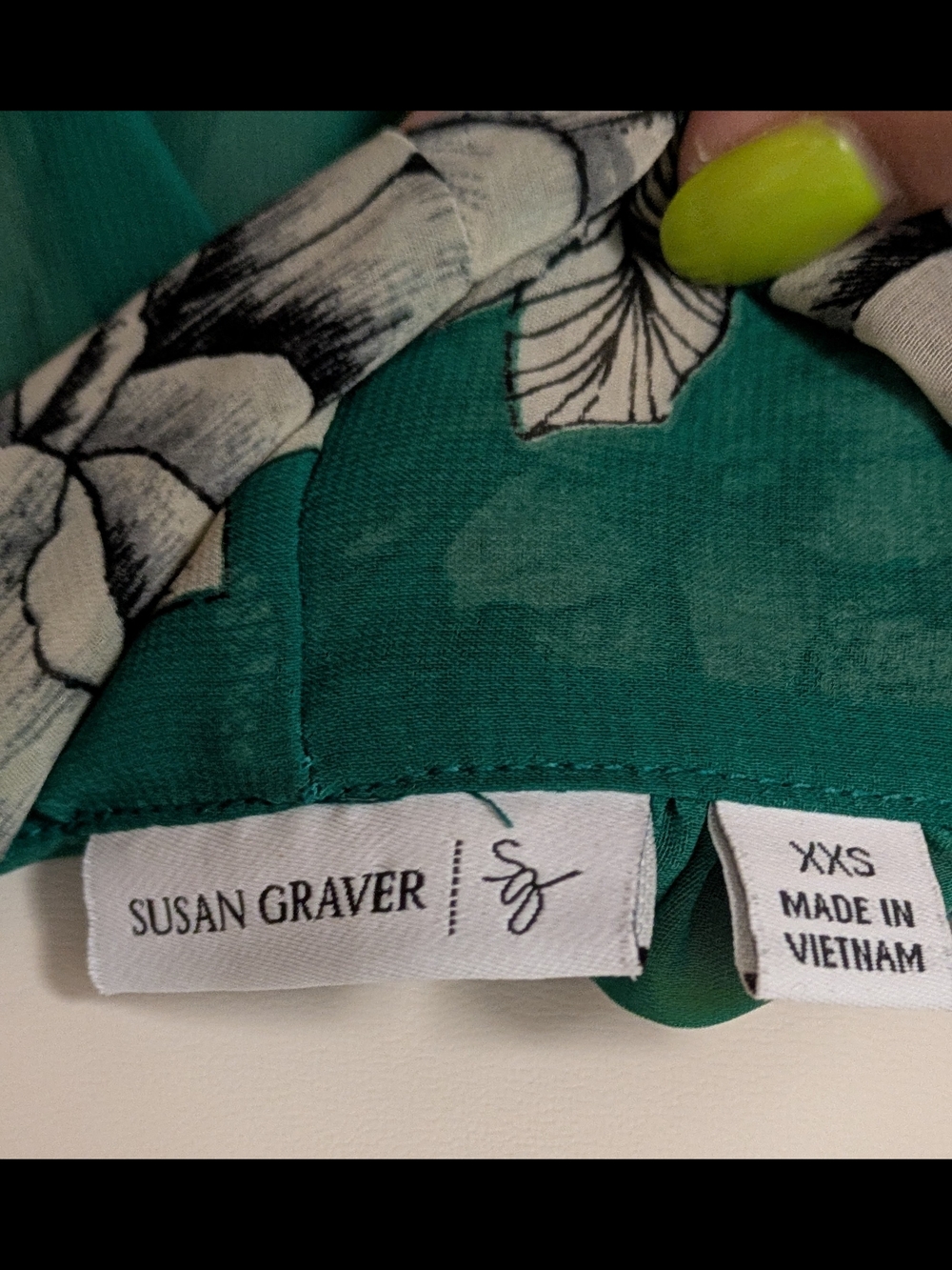 Susan Graver Teal and Cream Floral Scarf Blouse Sleeveless - Picture 7 of 9